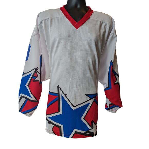 Projoy Hockey Jersey #8 Adult Large White Red Blue Stars Graphic Canada Vintage - Picture 8 of 16